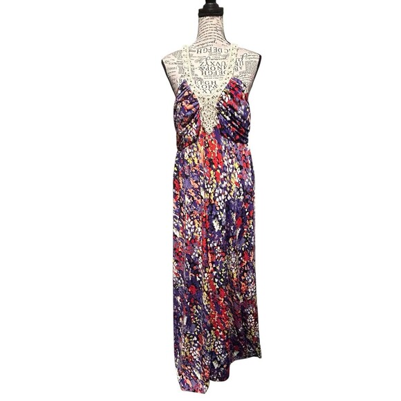 ELLE Watercolor Maxi Dress Halter Neckline Boho Gypsy Festival Lg Whimsical Y2K - Picture 1 of 9